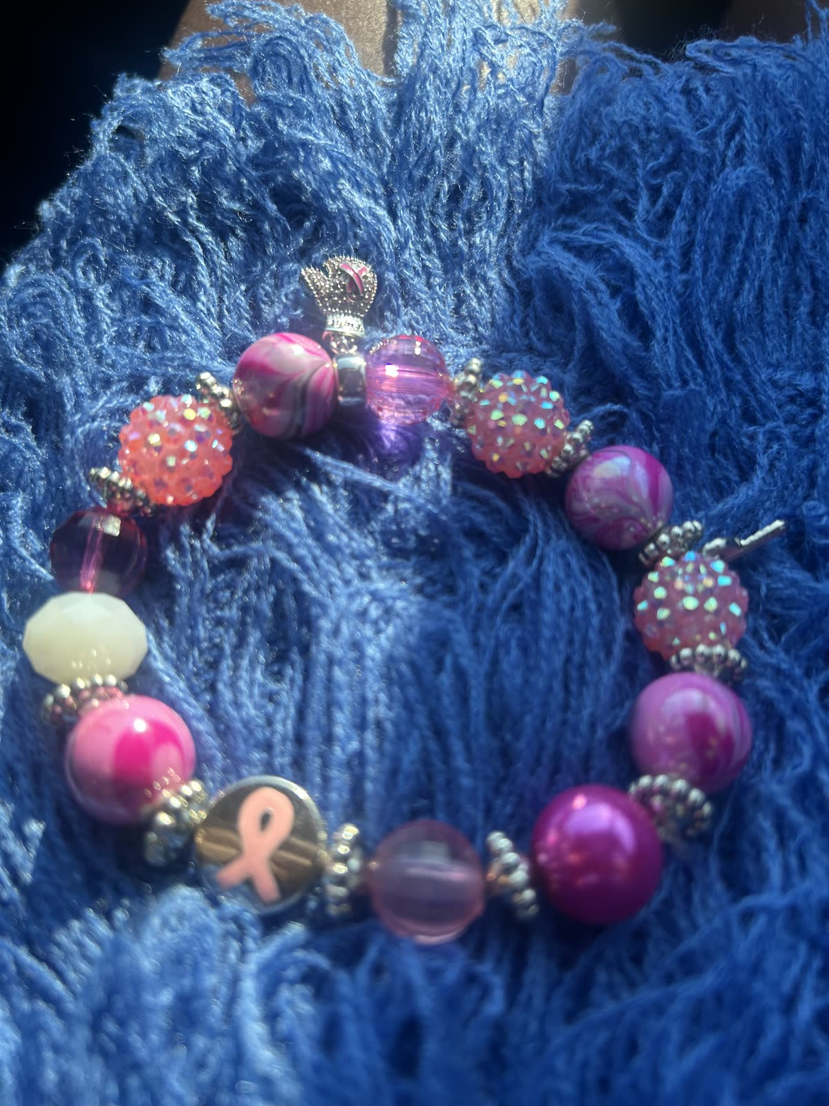 Pink beaded breast cancer awareness bracelet
